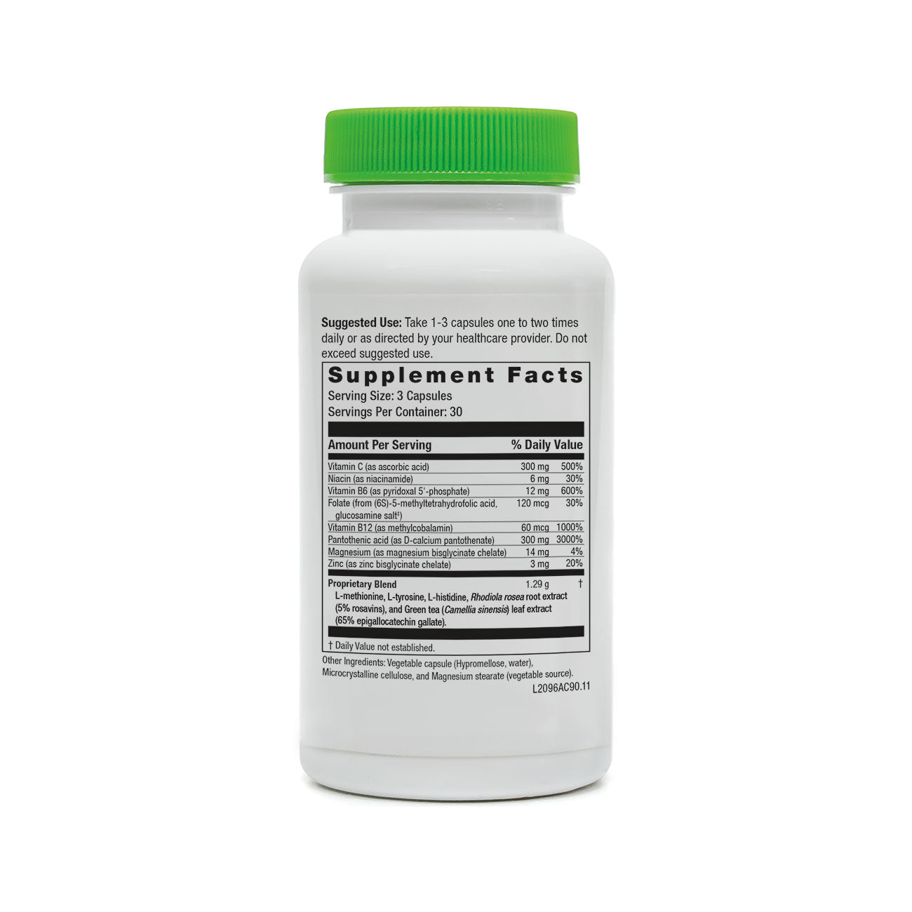 Supplement facts label on AdreCor bottle by NeuroScience