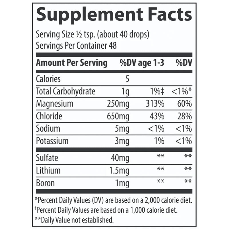 ConcenTrace Trace Mineral Drops supplement facts panel