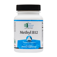 Methyl B12 by Ortho Molecular, front of capsule bottle