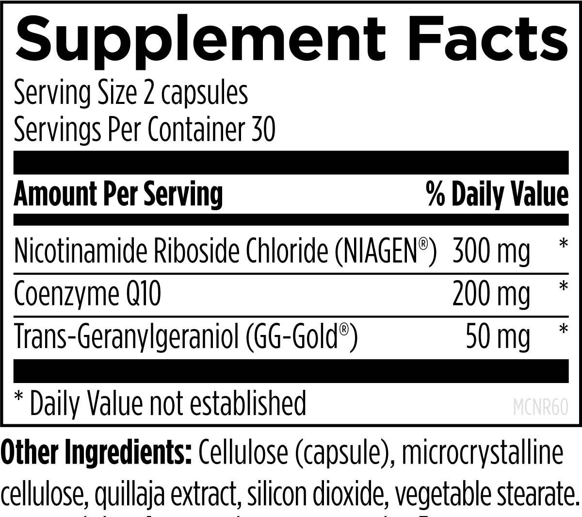 Mito-NR Supplement Facts: GG-Gold Niagen