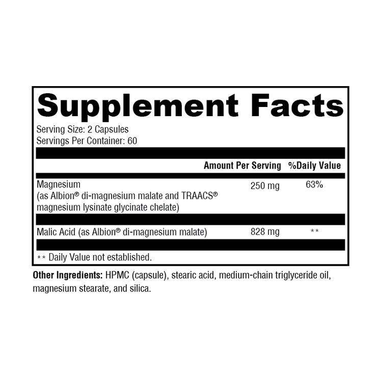 Supplement facts label with magnified text on a white background