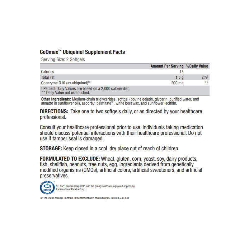 CoQmax-Ubiquinol Supplement Facts
