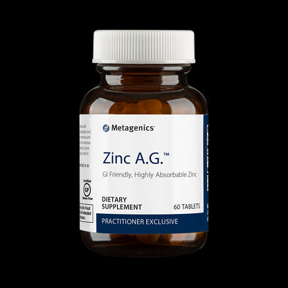 Metagenics Zinc A.G. dietary supplement bottle on a white background